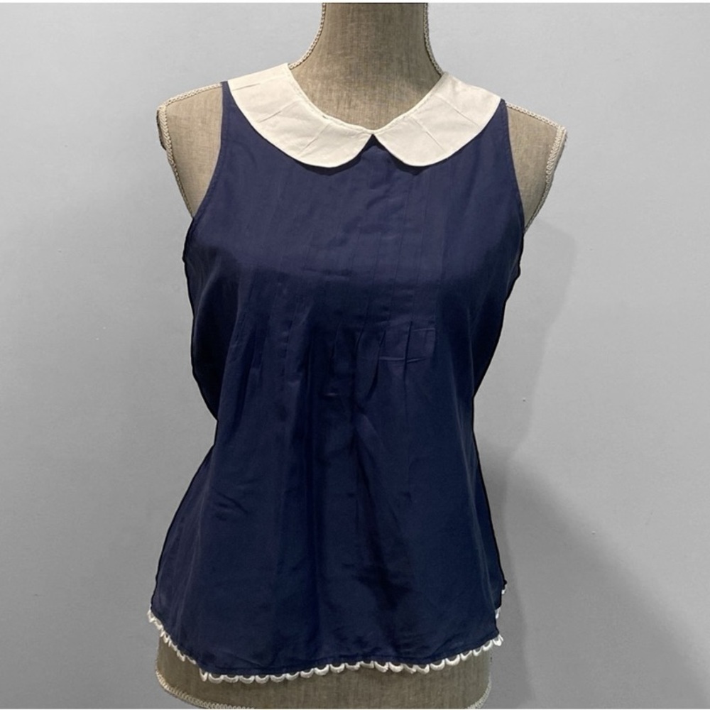 Miss Selfridge Navy Top with White Collar Size medium 70% Cotton 30% Silk